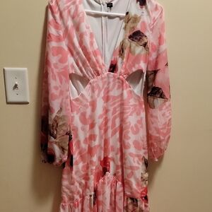 Floral Pink and White Dress With Cut Out Detail